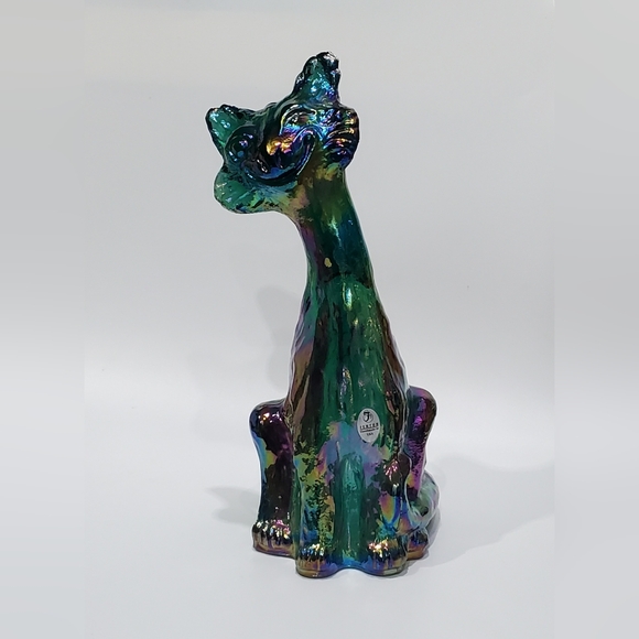 Fenton 11" Winking Alley Cat Emerald Forest Green Iridescent Art Glass Sculpture - Picture 9 of 14
